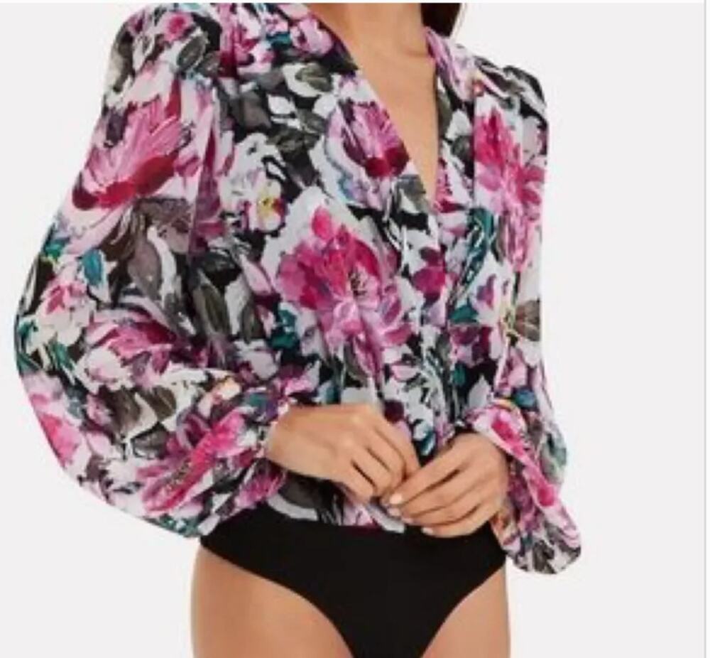 RONNY KOBO Mika Floral V-Neck Bodysuit (M)